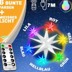 KESSER® Leuchtstern 3D, LED Weihnachtsstern mit Timer für innen und außen, Adventsstern Beleuchtet hängend Stern + Warmweiß Licht
