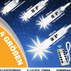 KESSER® Leuchtstern 3D, LED Weihnachtsstern mit Timer für innen und außen, Adventsstern Beleuchtet hängend Stern + Warmweiß Licht
