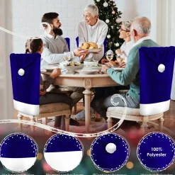 KESSER® Premium Weihnachtsstuhlüberzug Set Stuhlhussen für Weihnachten Nikolausmütze Stuhlbezug Husse Weihnachtsdeko für Stühle Überzieher - Stuhlabdeckung im weihnachtlichen Design