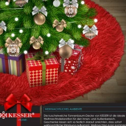 KESSER® Weihnachtsbaumdecke Tannenbaum Decke Christbaumdecke Kunstfell Rund Teppich Filz Plüsch für Schnee Christbaum Weihnachtsbaum Deko Dekorationen