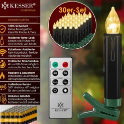 KESSER® Weihnachtsbaumkerzen 20 LED Inkl. Batterien Kabellos - Warmweiß - mit Fernbedienung Funk - Timerfunktion - Flackern - Dimmbar Weihnachtskerzen Christbaumkerzen Befestigungsklammern Kerzen
