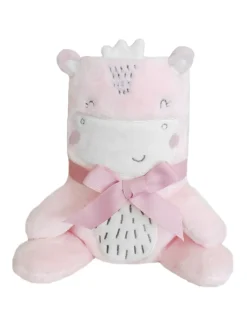 Kikkaboo Babydecke Fleece 3D Tierstickerei, Größe 100 x 75 cm, Kuscheltier pink