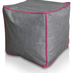 KINZLER Hocker eckig, Leinenoptik mit Neon-Piping, Magenta