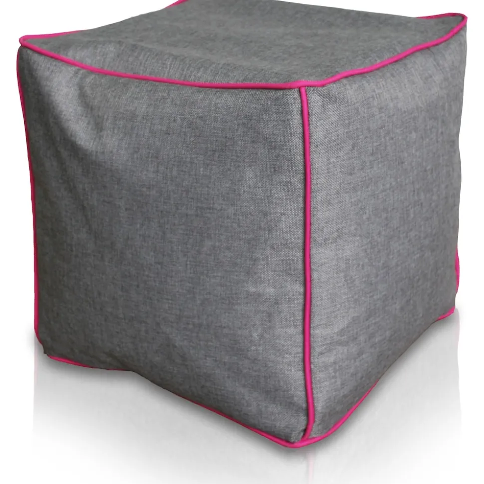 KINZLER Hocker eckig, Leinenoptik mit Neon-Piping, Magenta