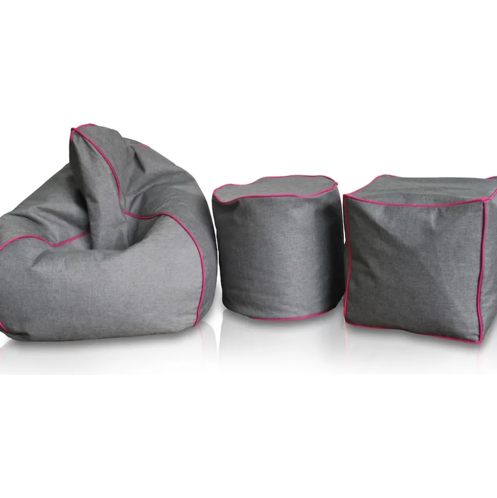 KINZLER Hocker eckig, Leinenoptik mit Neon-Piping, Magenta
