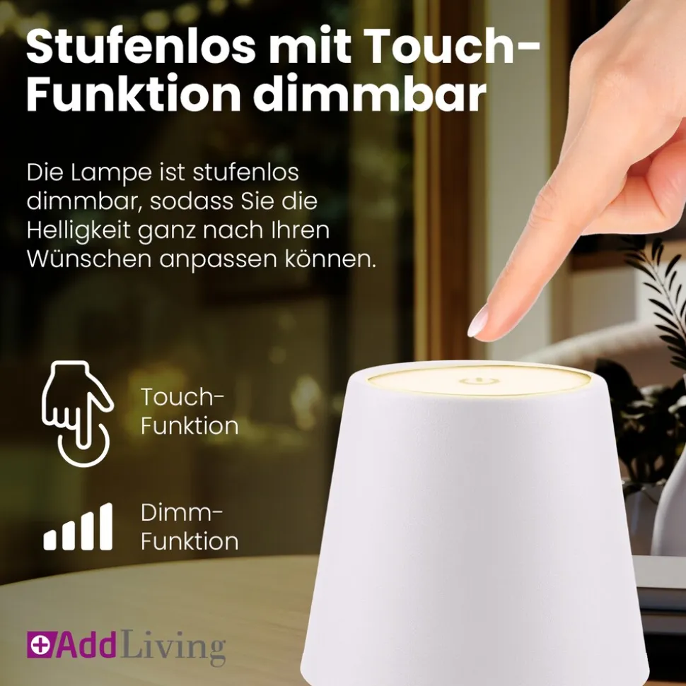 LED Tischleuchte FASHION dimmbar mit Touch Funktion 3 Lichtfarben IP44 12h Akku weiß