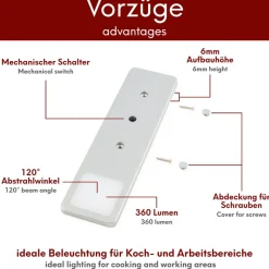 LED Unterbauleuchten SET Solid2, silbergrau mit mech. Schalter, 3W, 200cm Kabellänge, 2er Set warmweiss