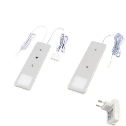 LED Unterbauleuchten SET Solid2, silbergrau mit mech. Schalter, 3W, 200cm Kabellänge, 2er Set warmweiss
