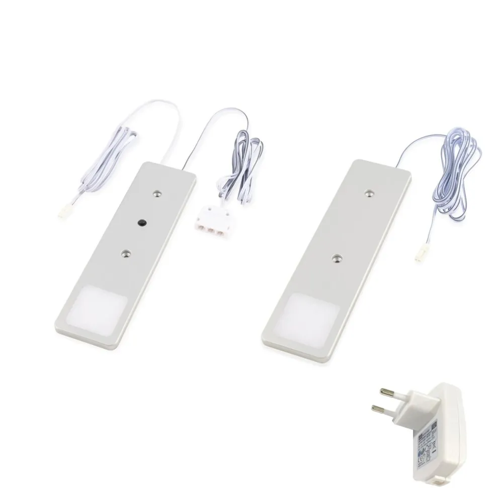 LED Unterbauleuchten SET Solid2, silbergrau mit mech. Schalter, 3W, 200cm Kabellänge, 2er Set warmweiss
