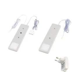 LED Unterbauleuchten SET Solid2, silbergrau mit mech. Schalter, 3W, 200cm Kabellänge, 2er Set warmweiss