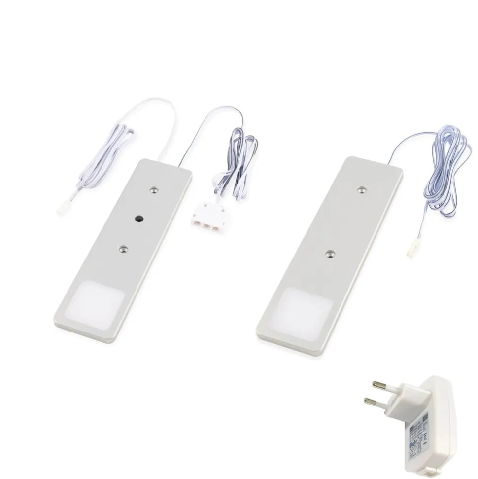 LED Unterbauleuchten SET Solid2, silbergrau mit mech. Schalter, 3W, 200cm Kabellänge, 2er Set warmweiss