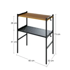 Letti Moderni Blumentreppe – rechteckig – LEVIRA – Metall/Holz – Schwarz/Walnuss – 60×32×73cm