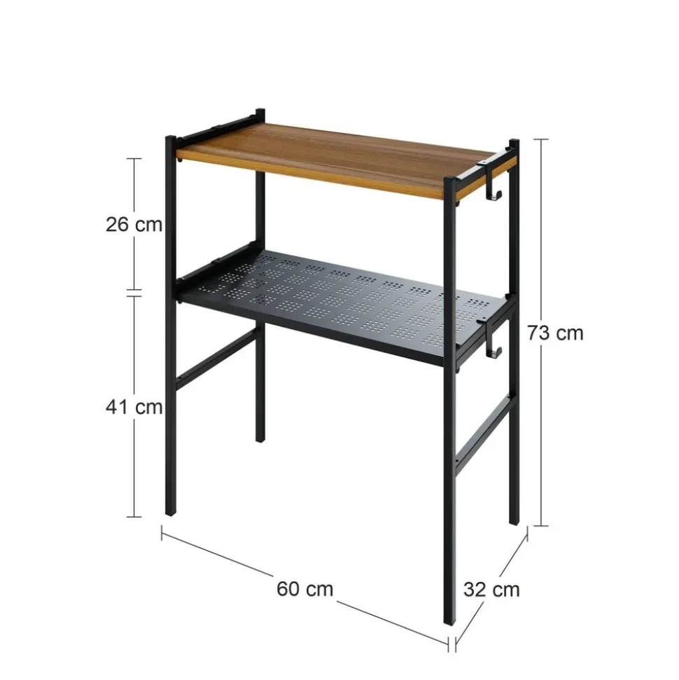 Letti Moderni Blumentreppe – rechteckig – LEVIRA – Metall/Holz – Schwarz/Walnuss – 60×32×73cm