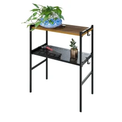 Letti Moderni Blumentreppe – rechteckig – LEVIRA – Metall/Holz – Schwarz/Walnuss – 60×32×73cm
