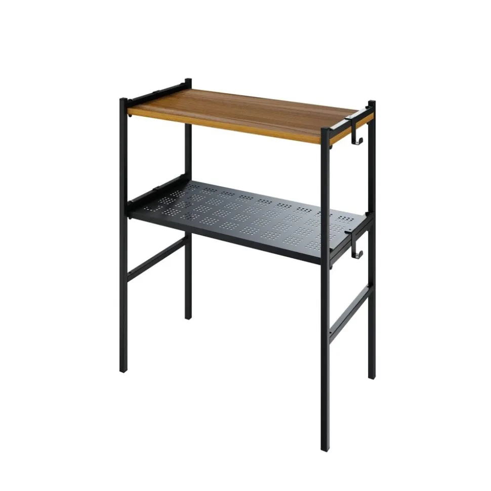Letti Moderni Blumentreppe – rechteckig – LEVIRA – Metall/Holz – Schwarz/Walnuss – 60×32×73cm