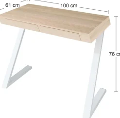 Letti Moderni Schreibtisch Nith 100x76 cm in Eiche Weiß – moderner Arbeitstisch
