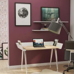Letti Moderni Schreibtisch Tern 100x72 cm – Weiß mit Buche Dekor