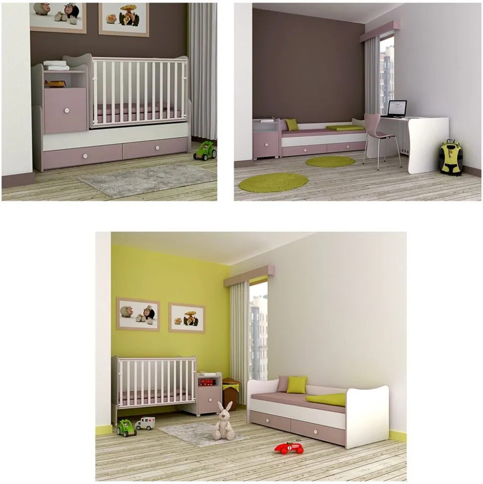 Lorelli Babybett 4 in 1 Trend Plus NEW Schaukelfunktion Jugendbett Schreibtisch pink
