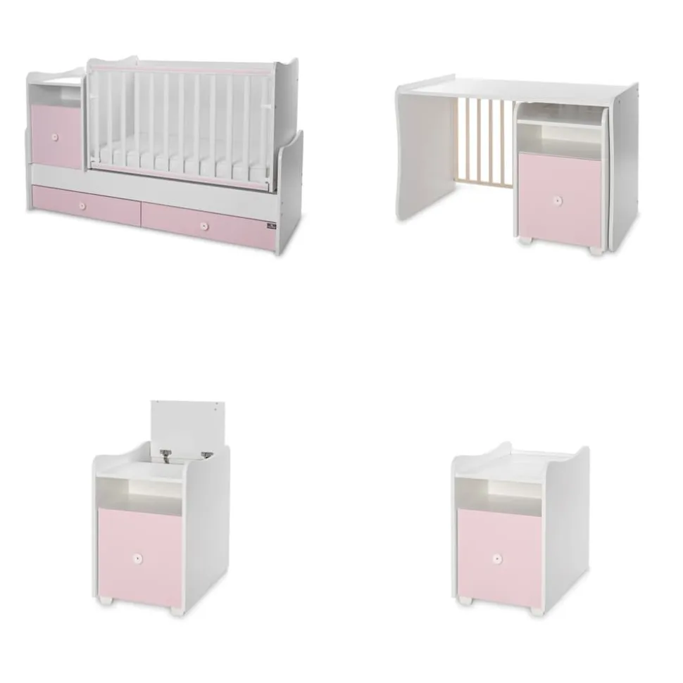 Lorelli Babybett 4 in 1 Trend Plus NEW Schaukelfunktion Jugendbett Schreibtisch pink