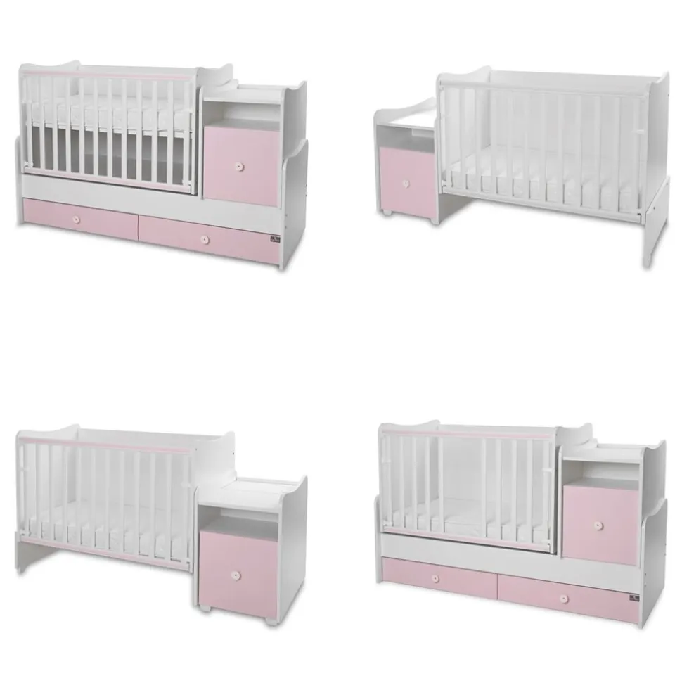Lorelli Babybett 4 in 1 Trend Plus NEW Schaukelfunktion Jugendbett Schreibtisch pink