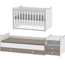Lorelli Baby- Jugendbett Combo umbaubar 2 Kinder gleichzeitig Schaukelfunktion weiß