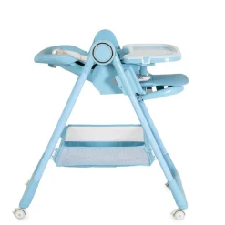Moni Kinderhochstuhl Surprise faltbar Lätzchen Schüssel Löffel Gabel Räder Korb blau