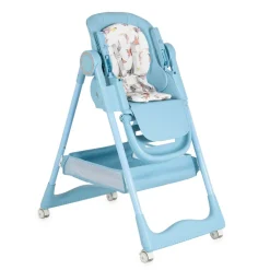 Moni Kinderhochstuhl Surprise faltbar Lätzchen Schüssel Löffel Gabel Räder Korb blau