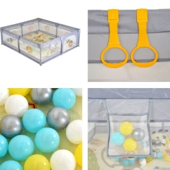 Moni Laufstall GameZone 180 x 200 cm klappbar Bällebad Basketballkorb Spielmatte grau