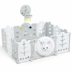 Moni Laufstall white Rabbit 160 x 115 cm Basketballkorb 50 Bälle Matte klappbar weiß