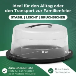 Novaliv Kuchen-Transportbox (Rund Ø30 x 17 cm), Aufbewahrungsbox mit Deckel für Kuchen & Torten, Tortentransportbox Tortenglocke Tortenbehälter, Zubehör Box Aufbewahrung Platte Behälter Haube