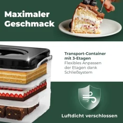 Novaliv Kuchen-Transportbox mit einer Etage und Deckel und Einlage (Rechteckig 40 x 30 cm) Aufbewahrungsbox mit Sicherheitsverschluss Party-Box Container Tortentransportbox Tortenbehälter