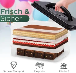 Novaliv Kuchen-Transportbox mit einer Etage und Deckel und Einlage (Rechteckig 40 x 30 cm) Aufbewahrungsbox mit Sicherheitsverschluss Party-Box Container Tortentransportbox Tortenbehälter