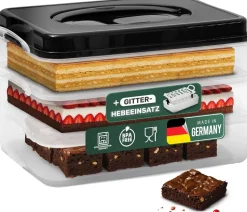 Novaliv Kuchen-Transportbox mit einer Etage und Deckel und Einlage (Rechteckig 40 x 30 cm) Aufbewahrungsbox mit Sicherheitsverschluss Party-Box Container Tortentransportbox Tortenbehälter
