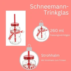 Novaliv Tasse Glühwein 260 ml Personalisierte Weihnachtstasse mit Trinkhalm - Schneemann als Glühweinbecher - Weihnachts Motiv Tasse mit Deckel und Strohhalm Weihnachtstassen Handwärmer Xmas Mugs