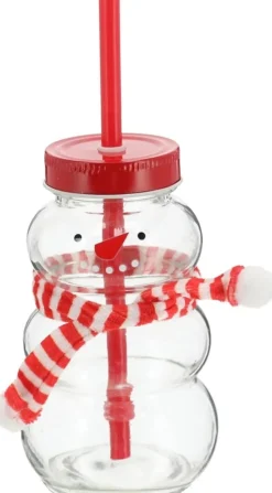 Novaliv Tasse Glühwein 260 ml Personalisierte Weihnachtstasse mit Trinkhalm - Schneemann als Glühweinbecher - Weihnachts Motiv Tasse mit Deckel und Strohhalm Weihnachtstassen Handwärmer Xmas Mugs