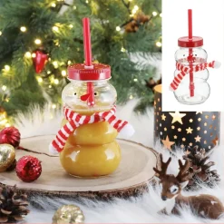 Novaliv Tasse Glühwein 260 ml Personalisierte Weihnachtstasse mit Trinkhalm - Schneemann als Glühweinbecher - Weihnachts Motiv Tasse mit Deckel und Strohhalm Weihnachtstassen Handwärmer Xmas Mugs