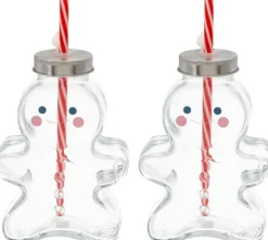 Novaliv 2X Tassen Glühwein 440 ml Personalisierte Weihnachtstasse mit Trinkhalm - Lebkuchenmann als Glühweinbecher - Christbaumkugel Motiv Tasse Tannenbaum Kugel Weihnachtstassen Handwärmer Mugs