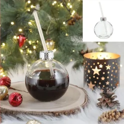 Novaliv 24x Tassen Glühwein 400 ml Personalisierte Weihnachtstasse mit Trinkhalm - Weihnachtskugel als Glühweinbecher - Christbaumkugel Motiv Tasse Tannenbaum Kugel Weihnachtstassen Handwärmer Mugs