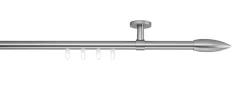 Ondeco Gardinenstange auf Maß Innenlauf 20mm Patrone 1-lauf Deckenträger 4cm mit Gleiter Farbe: Edelstahl-Optik, Größe: 100cm