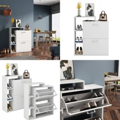 Oskar-Store Schuhschrank Tobias Weiß, 80 x 90 cm, 2-fach Schuhkipper mit Regal