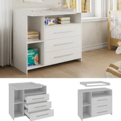 Oskar-Store Wickeltisch Paula, 110 x 94 cm, Weiß, Wickelkommode mit Wickelaufsatz