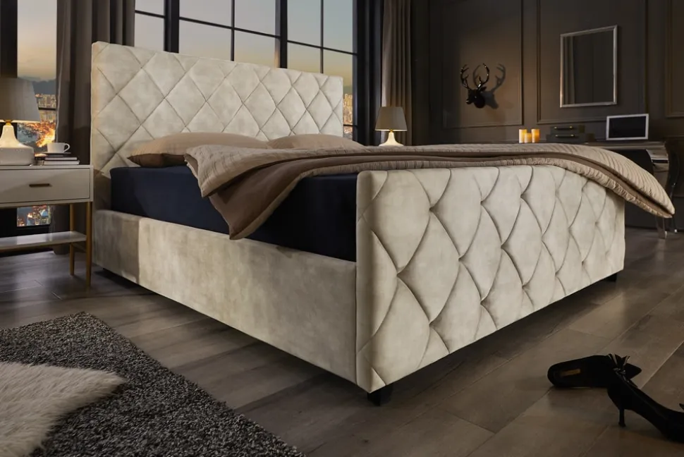 riess-ambiente Boxbett ELYSIUM 180x200cm champagner beige Samt mit Stauraum