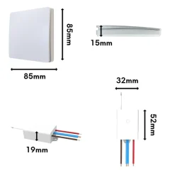 Schalter und Empfänger Funkschalter SET für LED Beleuchtung 230V Montage an der Wand Taster Drahtlos Kinetisch Batterielos