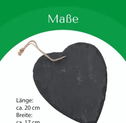 Schieferherz zum Aufhängen mit Juteband Schiefertafel Dekoration Wandeko (6, 17 cm Herz)