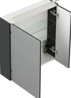 Spiegelschrank 60cm inkl. Design LED-Lampe und Glasböden weiss hochglanz