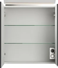 Spiegelschrank 60cm inkl. Design LED-Lampe und Glasböden weiss hochglanz