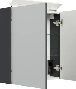 Spiegelschrank 60cm inkl. Design LED-Lampe und Glasböden weiss hochglanz