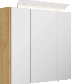 Spiegelschrank 70cm inkl. Design LED-Lampe und Glasböden weiss hochglanz