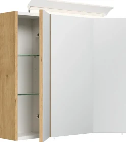 Spiegelschrank 70cm inkl. Design LED-Lampe und Glasböden weiss hochglanz