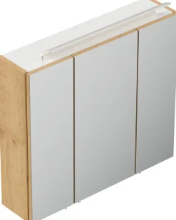 Spiegelschrank 70cm inkl. Design LED-Lampe und Glasböden weiss hochglanz